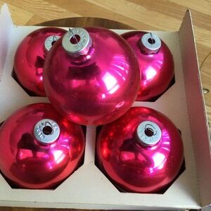 Five Deep Pink Shiny Brite Vintage Ornaments
